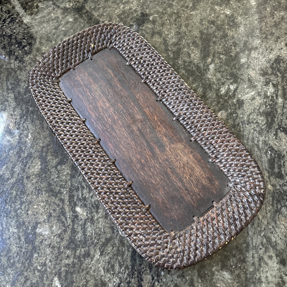 Vtg Tommy Bahama Mid Century Tropical Hawaiian Island‎ Tray Brown Rattan Rim